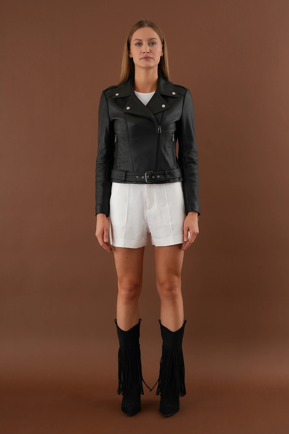 Afra Siyah Kadın Deri Mont