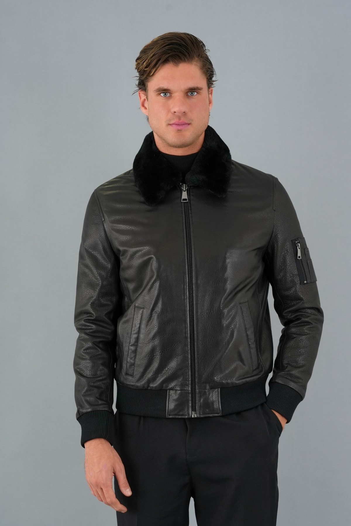 Albert Siyah Erkek Deri Mont