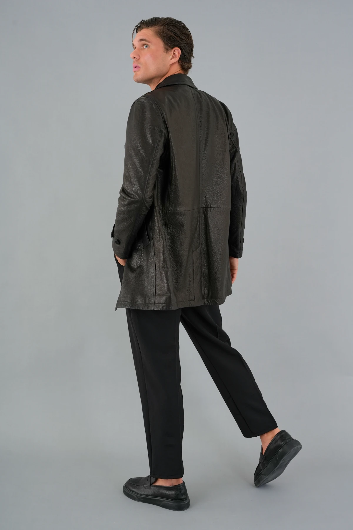 Oscar Siyah Erkek Deri Mont