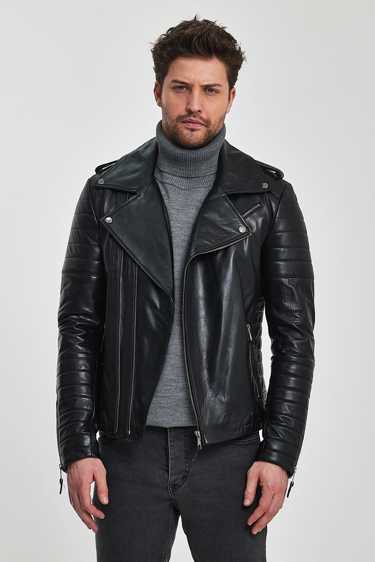 Roberto Erkek Siyah Deri Mont