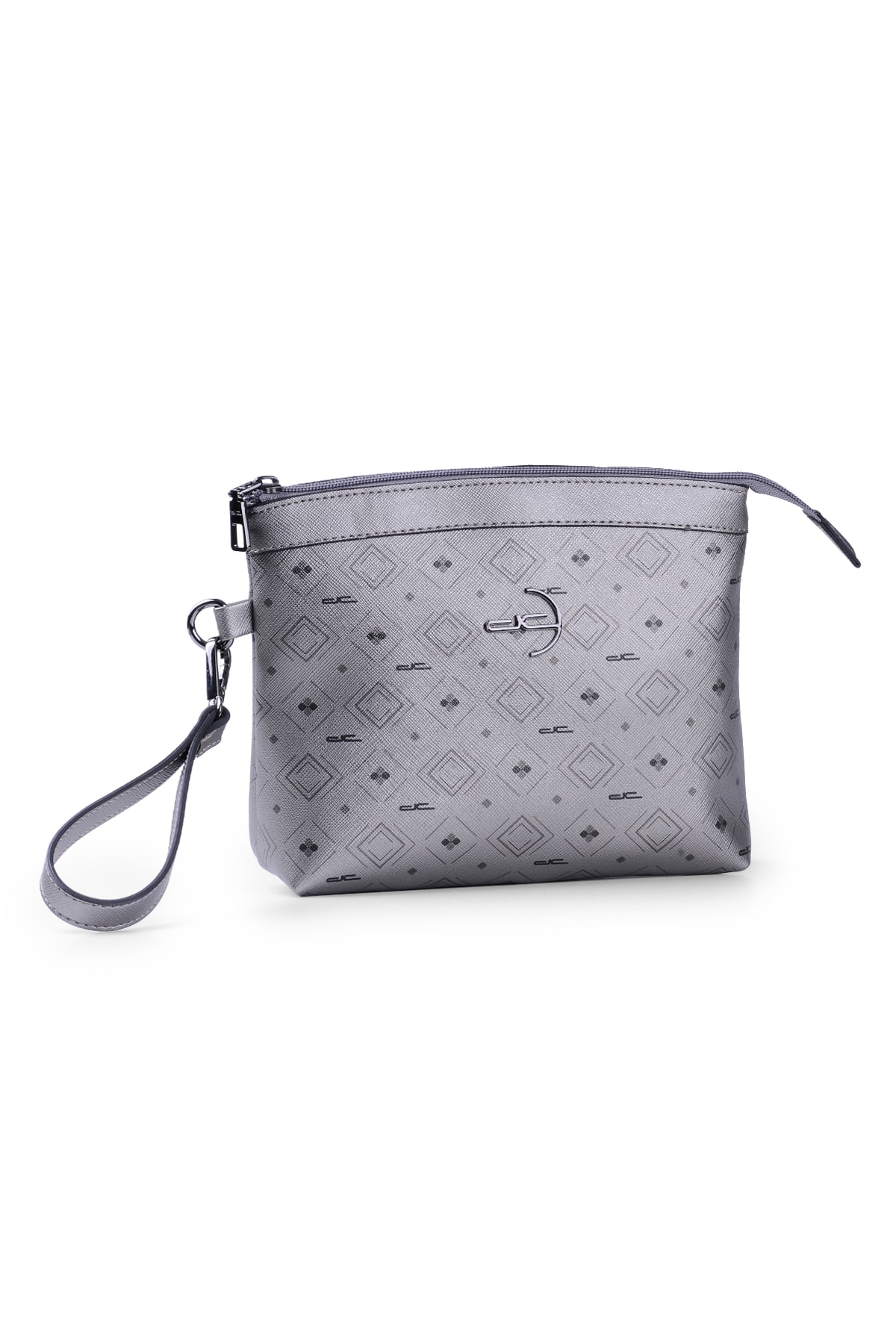 Kadın Basic Clutch Çanta Monogram Desenli Logolu Gümüş Siyah