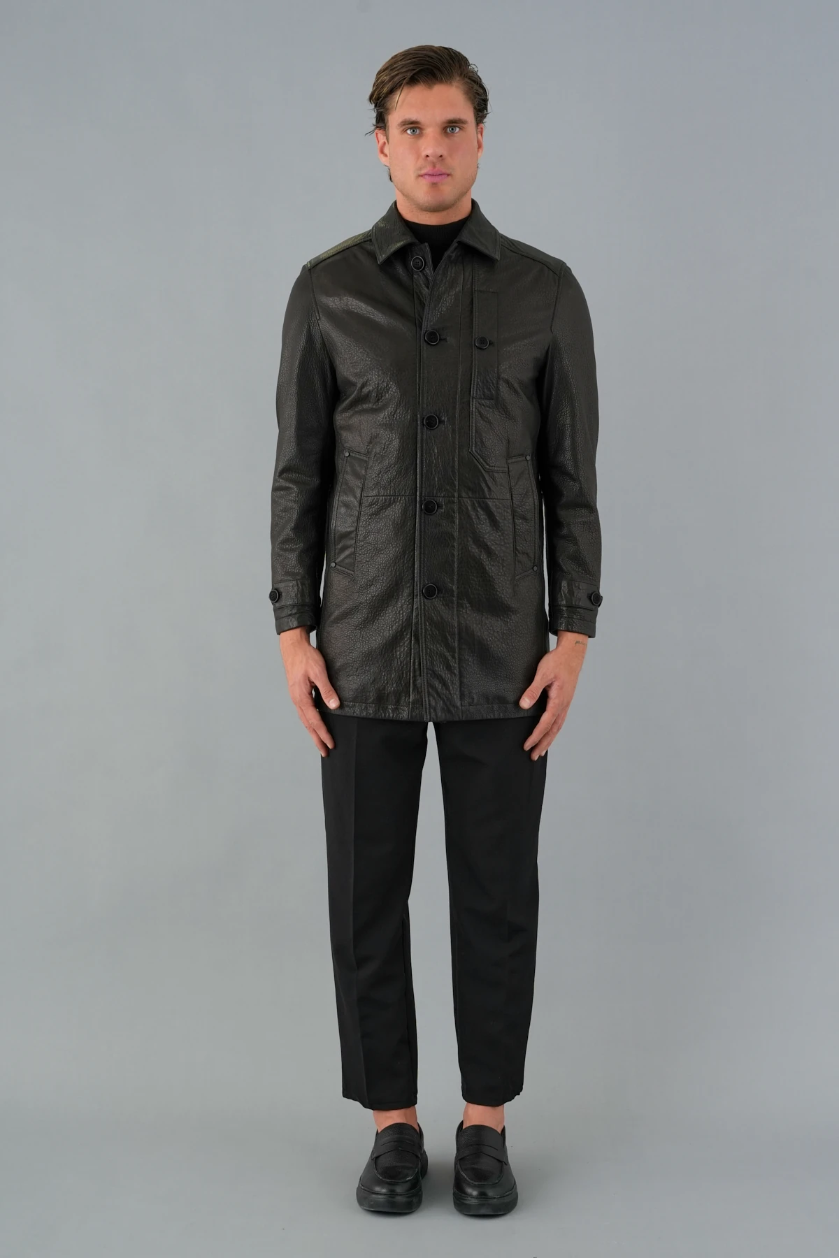 Oscar Siyah Erkek Deri Mont