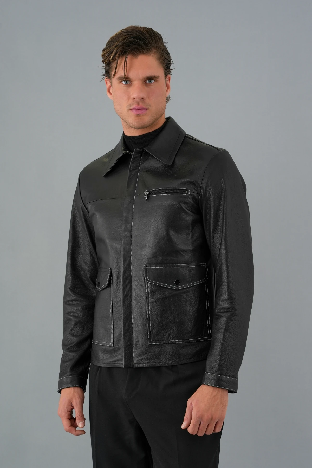 Mauro Siyah Erkek Deri Mont