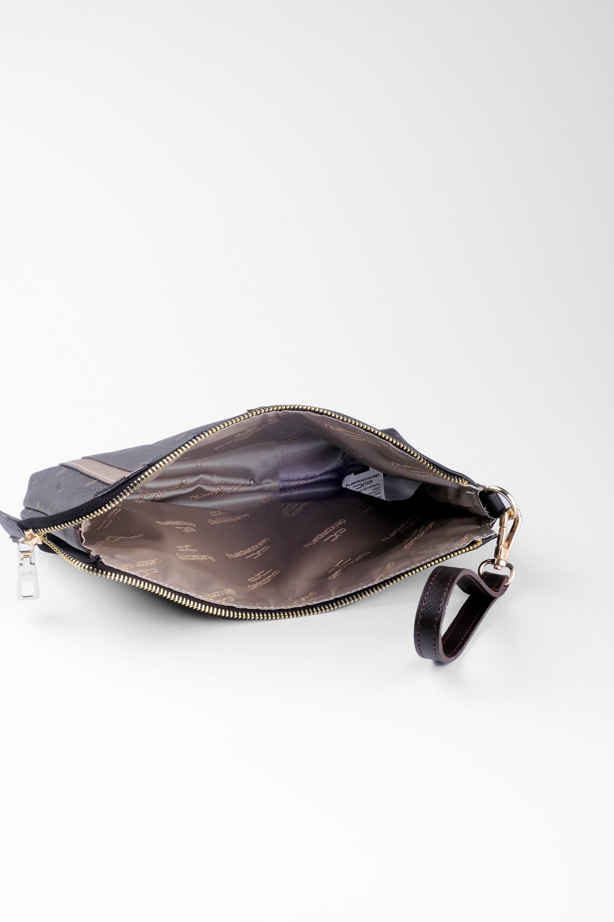 Kadın Basic Clutch Çanta Monogram Desenli Şeritli Kahverengi Taba