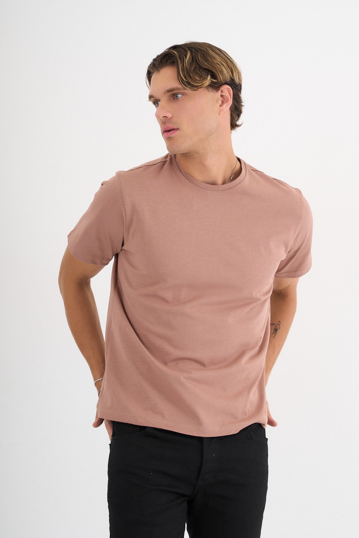 Erkek Kahverengi %100 Pamuklu Standart Kalıp T-Shirt