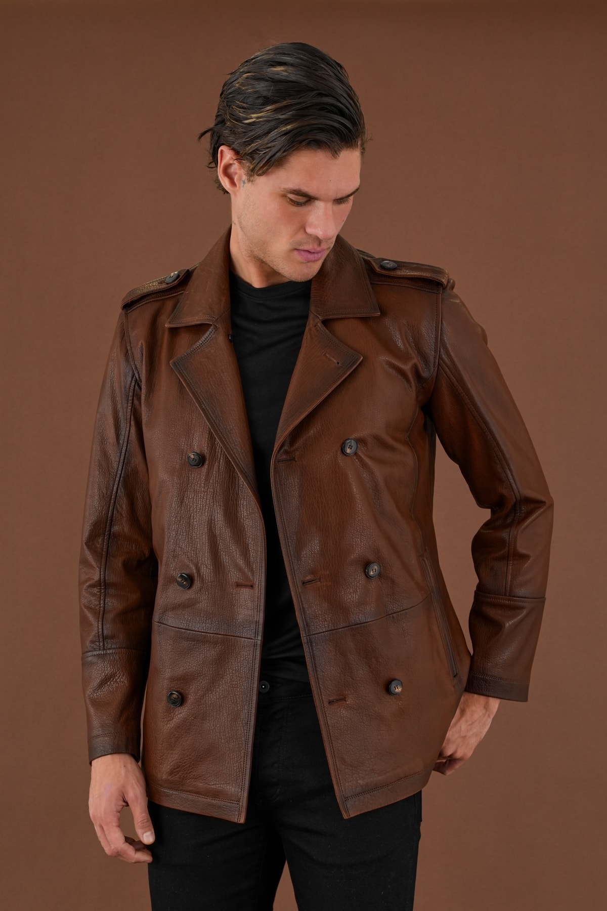 Freedy Kahverengi Erkek Deri Mont