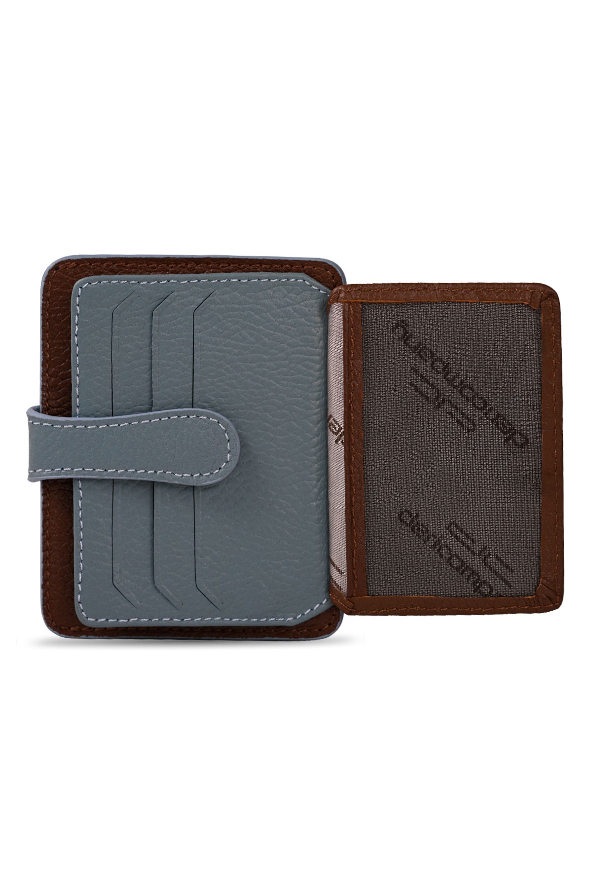 Men's Genuine Leather Wallet Card Holder Floater Patterned Brown Ice Blue