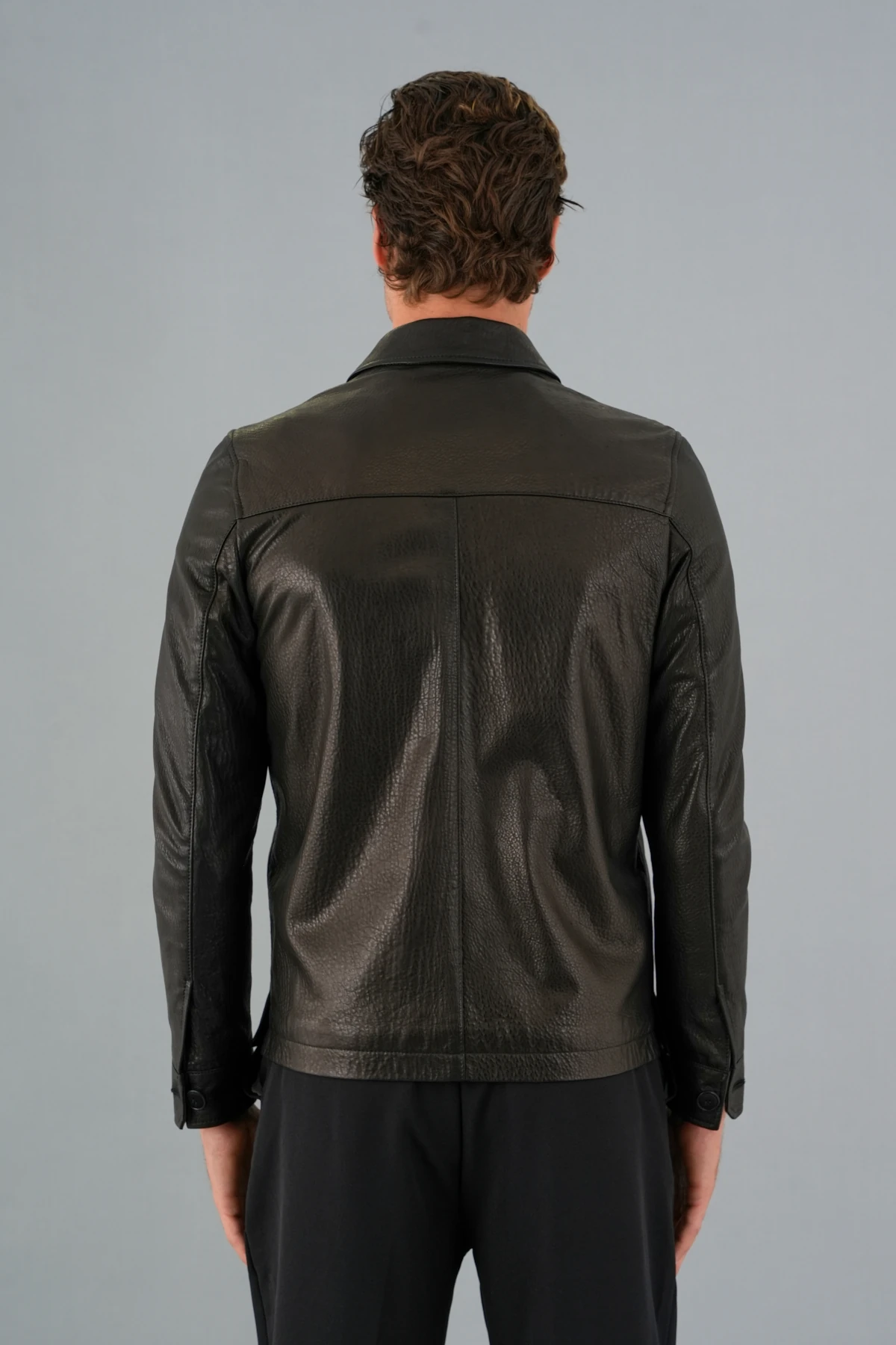 Carlos Siyah Erkek Deri Gömlek