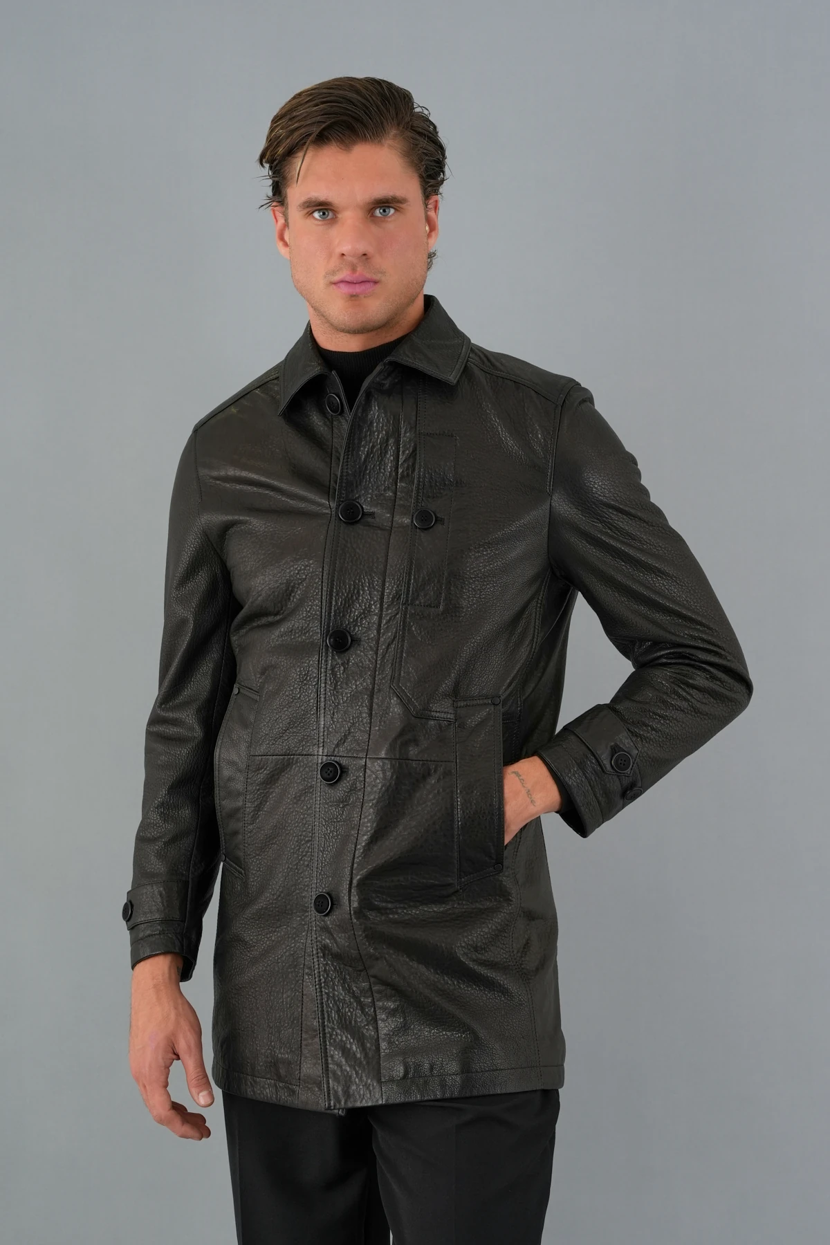 Oscar Siyah Erkek Deri Mont