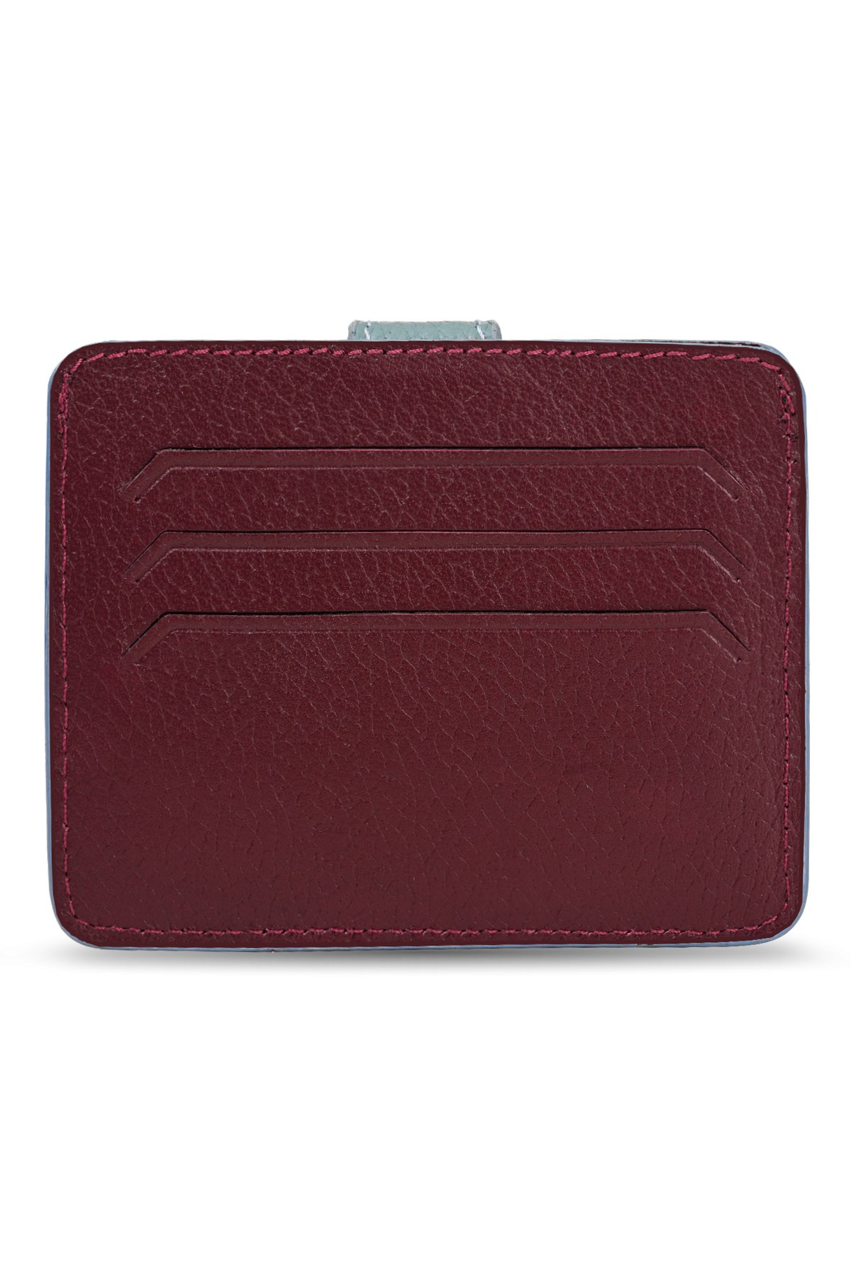Men's Genuine Leather Wallet Card Holder Floater Patterned Burgundy Ice Blue