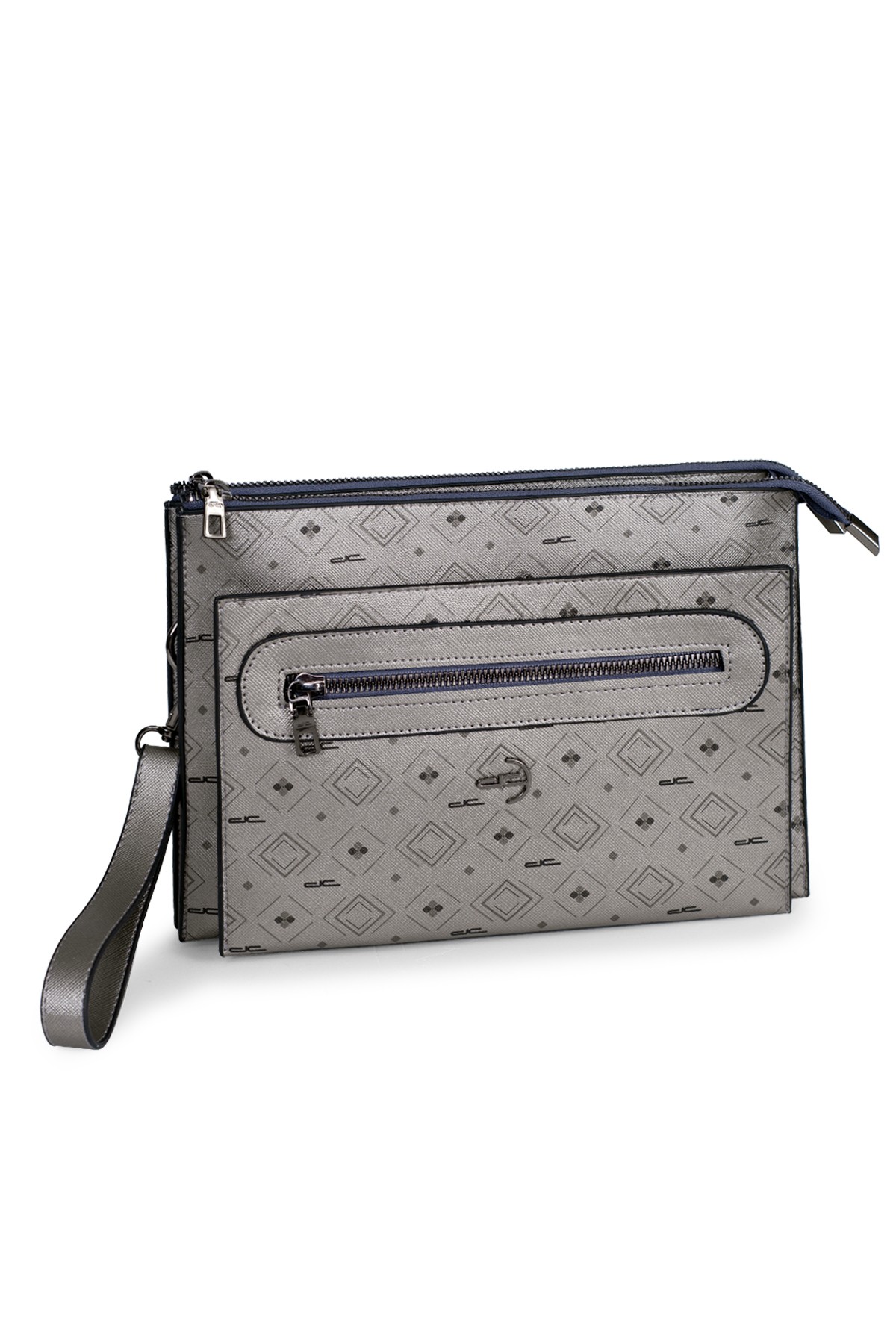 Kadın Basic Clutch Çanta Monogram Desen Gümüş Siyah