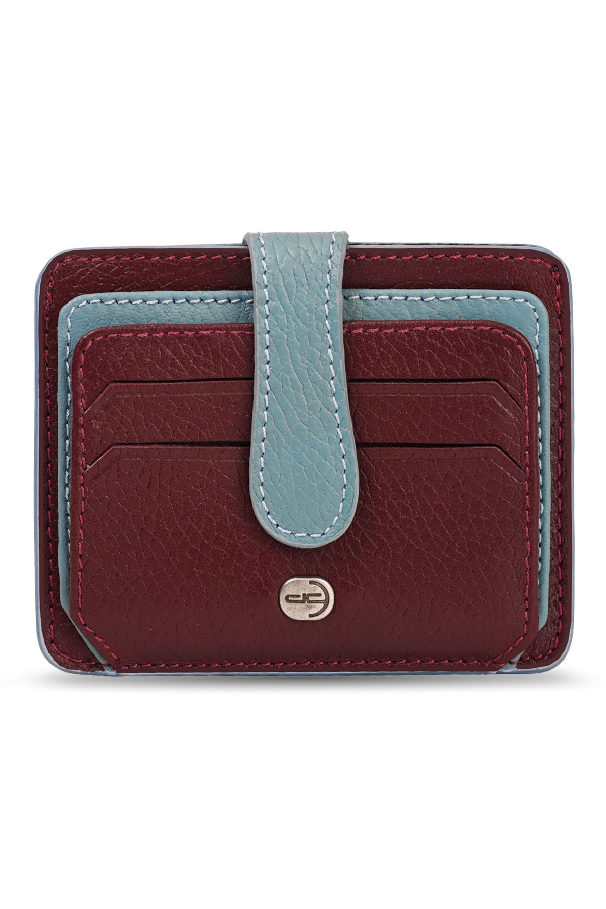 Men's Genuine Leather Wallet Card Holder Floater Patterned Burgundy Ice Blue