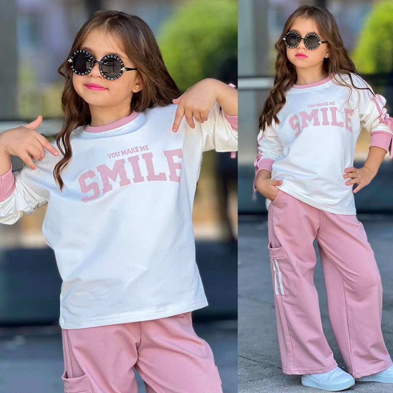 Smile 3 İplik Sweatshirt ve Bol Paça Pantolon Takım