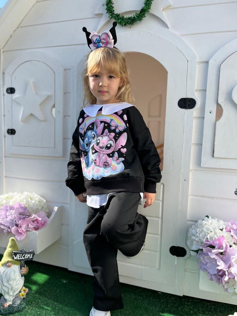 Siyah Stitch 2 İplik Sweatshirt ve Bol Paça Takım-Taç Hediyeli