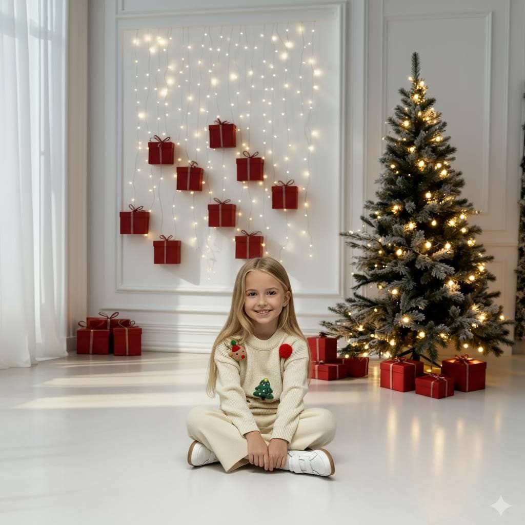 Krem Yılbaşı Temalı Triko Takım