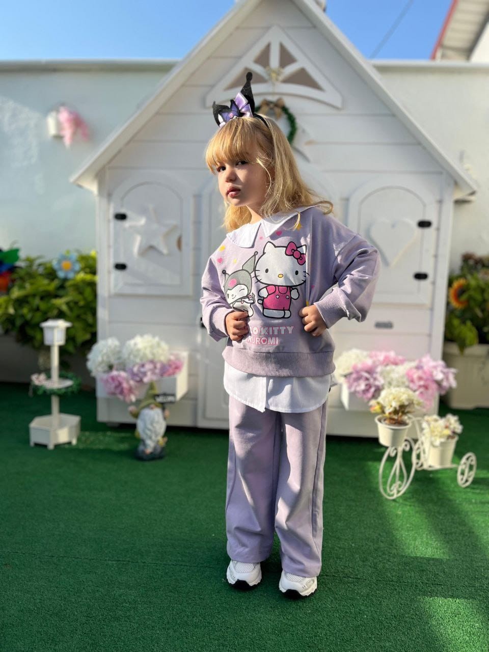 Kuromi Hello Kitty 2 İplik Sweatshirt ve Bol Paça Takım