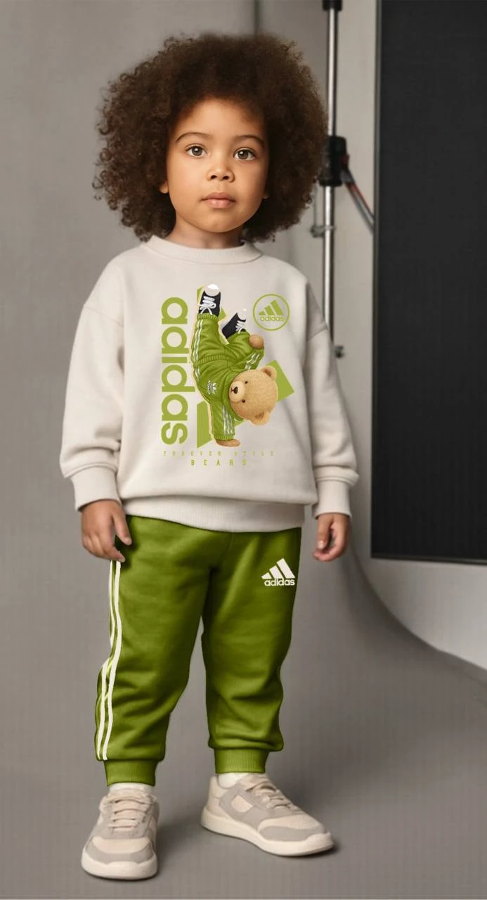 Ayıcık Desenli 3 İplik Eşorfman Takım-Yeşil