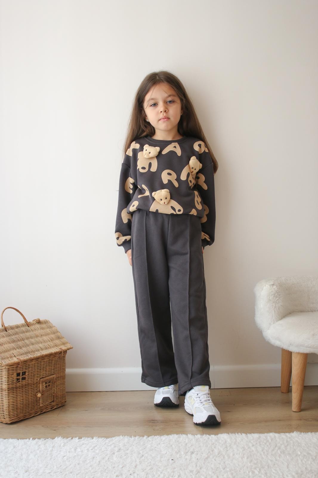 Ayıcıklı 3 İplik Sweatshirt ve Bol Paça Takım