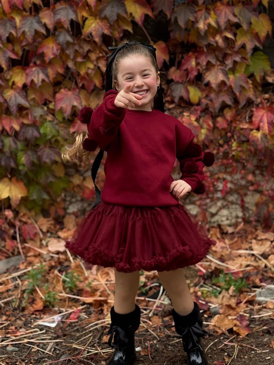 Bordo 3 İplik Sweatshirt ve Tütü Etekli Takım