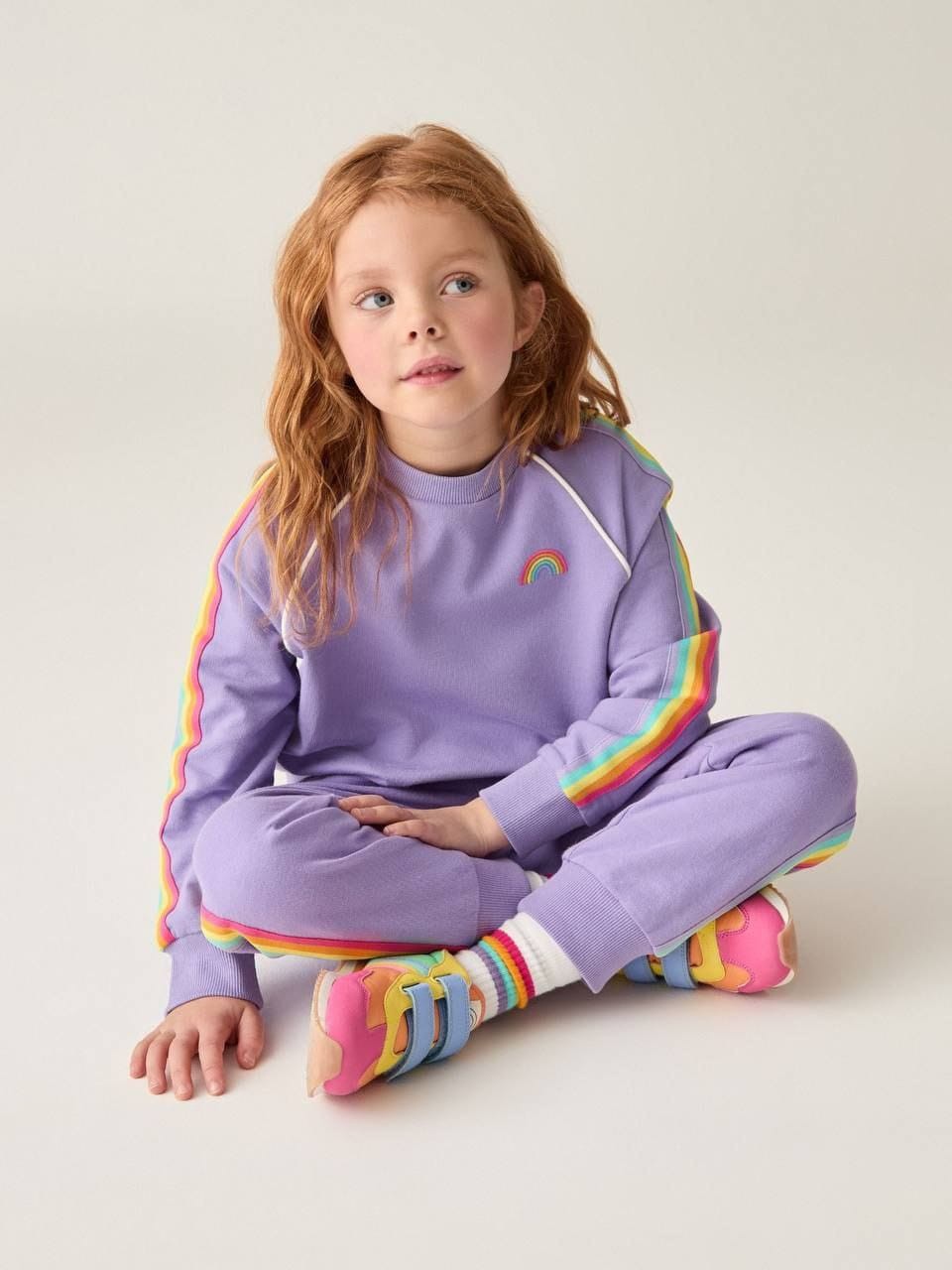 Gökkuşağı Detaylı 3 İplik Sweatshirt ve Eşorfman Takım-Lila
