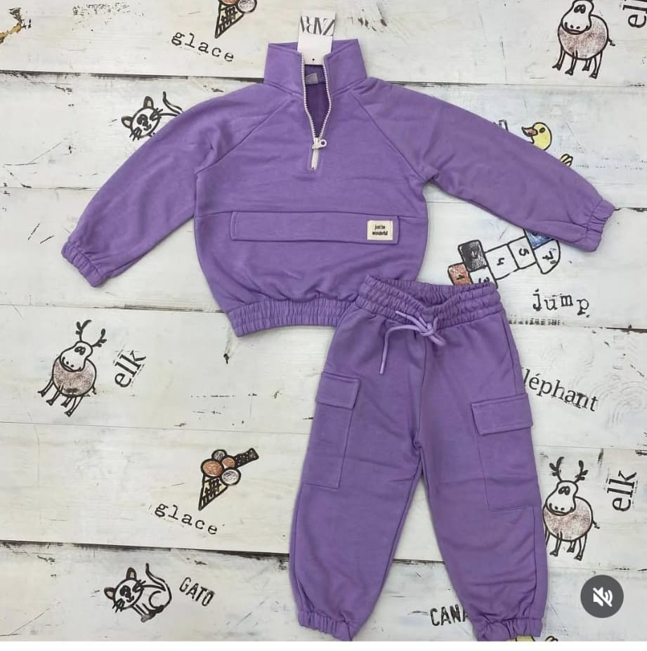 Lila Renk Yarım Fermuarlı Sweatshirt ve Eşorfman Takımı