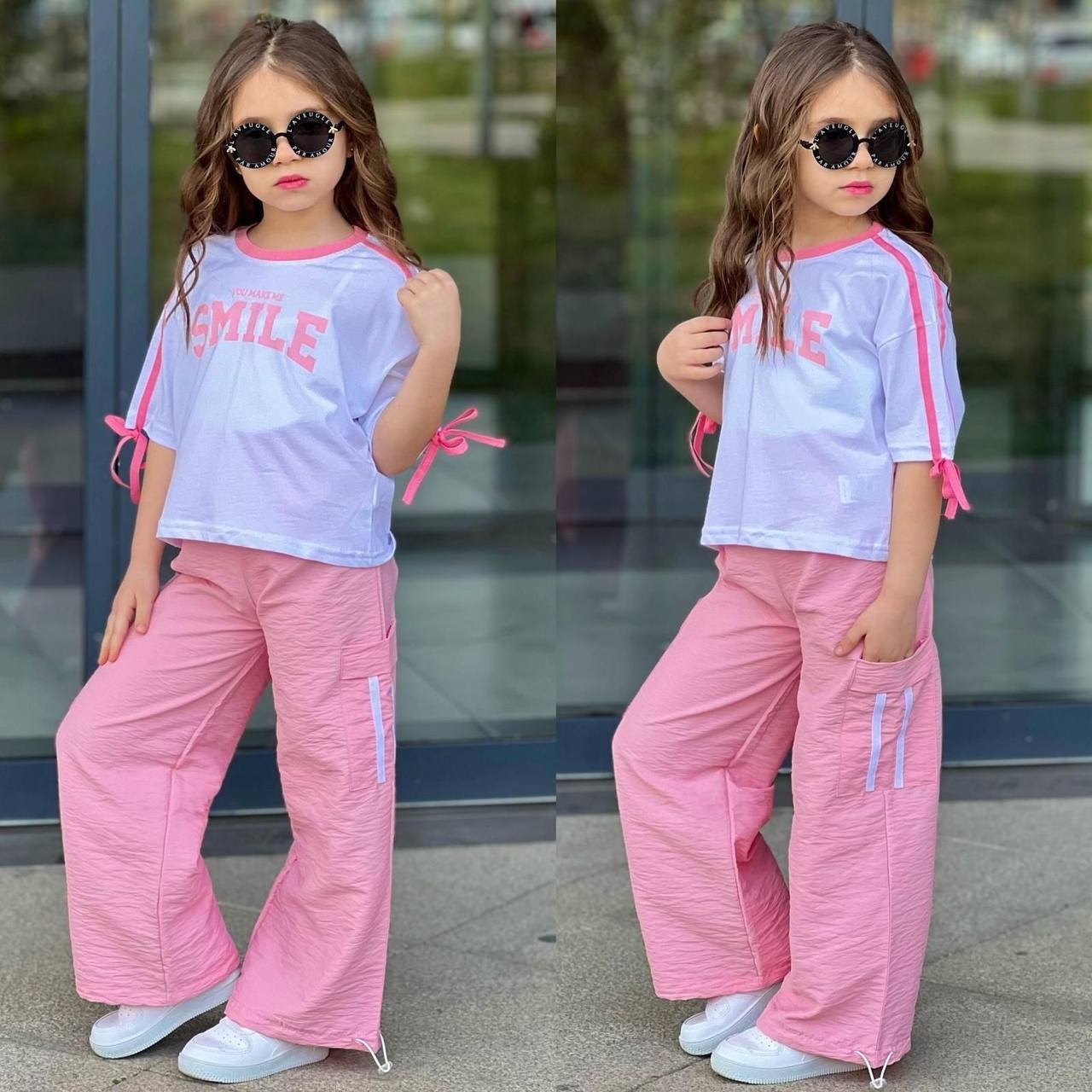 Smile Yazılı Tişört ve Paraşüt Kumaş Pantolon Takım
