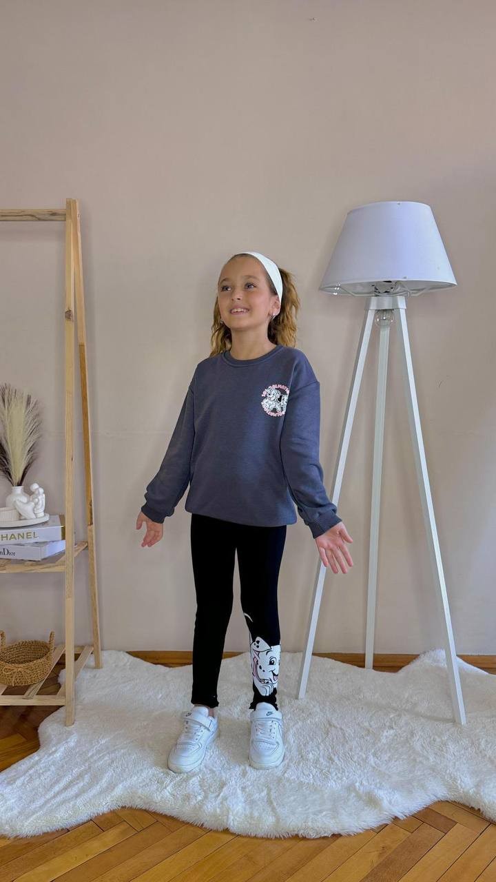 Antrasit Gri Dalmaçyalı 3 İplik Sweatshirt ve Taytlı Takım