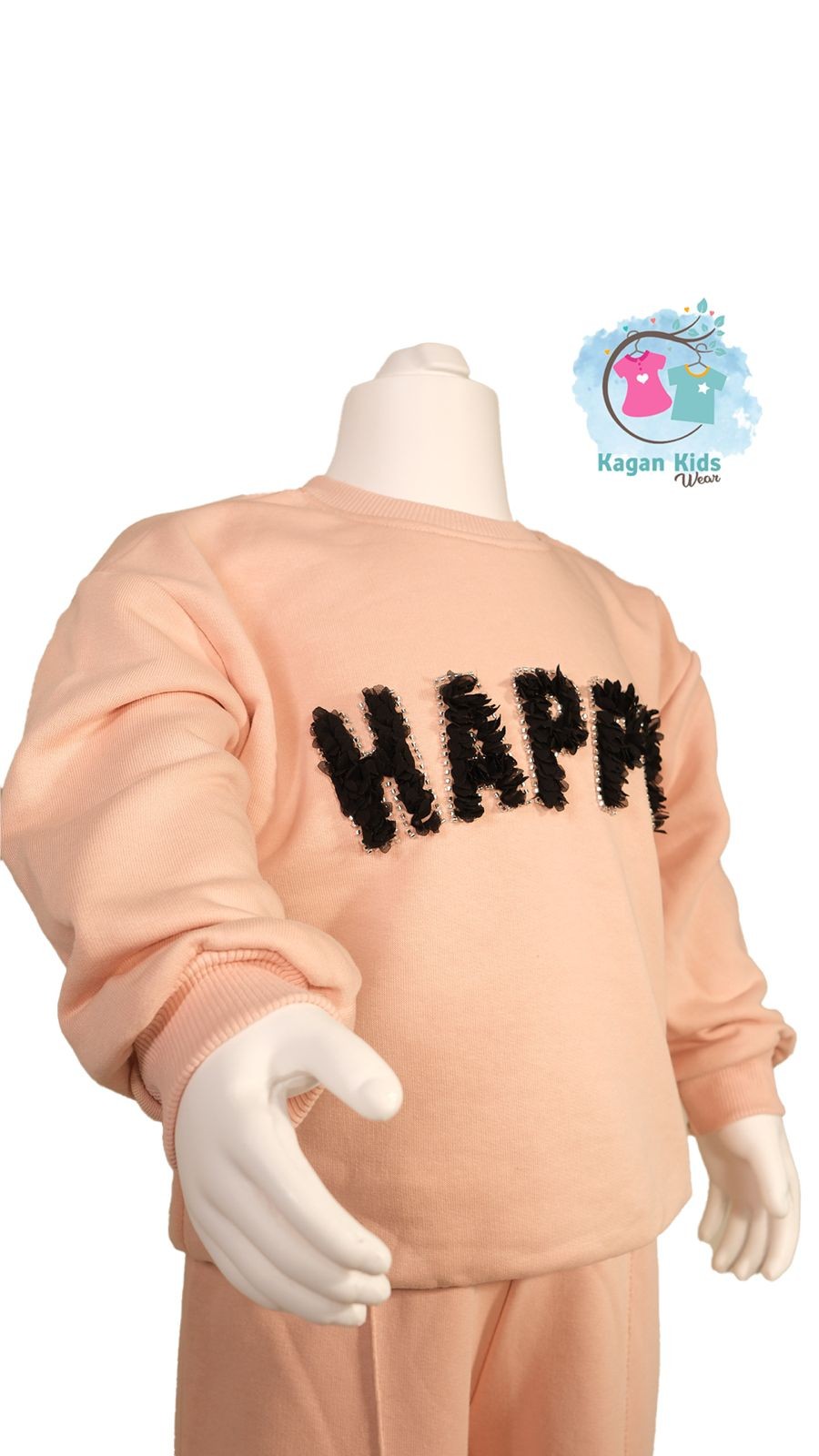 Happy İşleme Detaylı Sweatshirt ve Bol Paça Takım