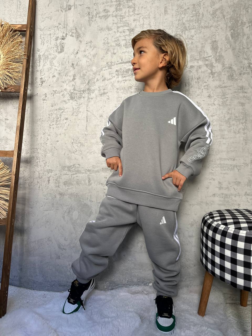 Unisex Çocuk 3 İplik Polarlı Takım-Gri