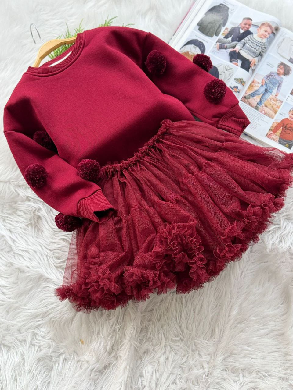 Bordo 3 İplik Sweatshirt ve Tütü Etekli Takım