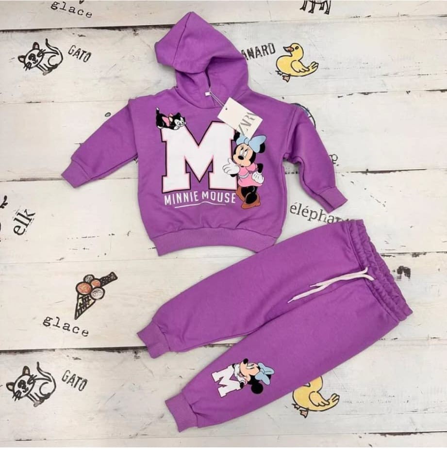 Mor Minnie Kapsonlu Sweatshirt ve Eşorfman Takım