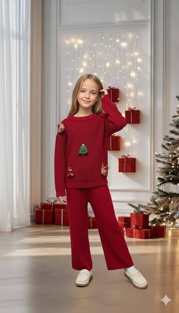 Kırmızı Yılbaşı Temalı Triko Takım