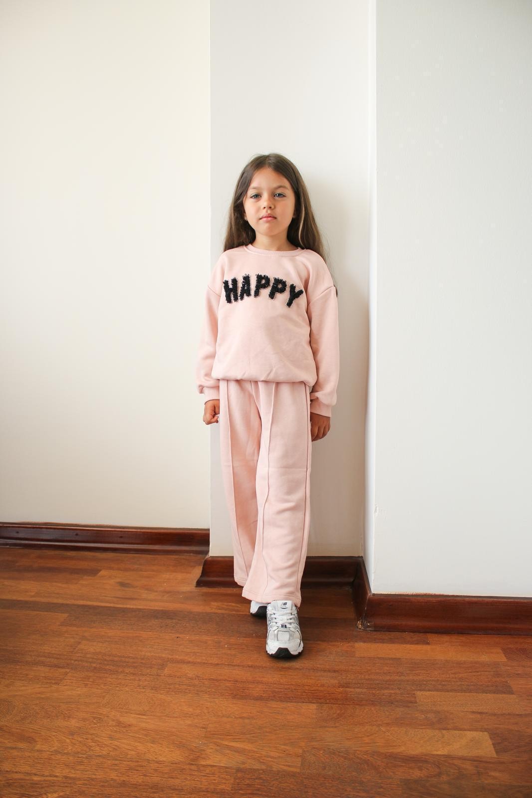 Happy İşleme Detaylı Sweatshirt ve Bol Paça Takım
