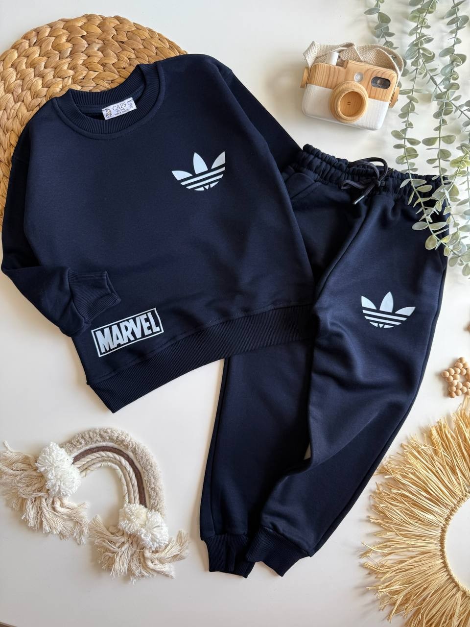 Marka Detaylı Lacivert 3 İplik Sweatshirt ve Eşorfman Takım