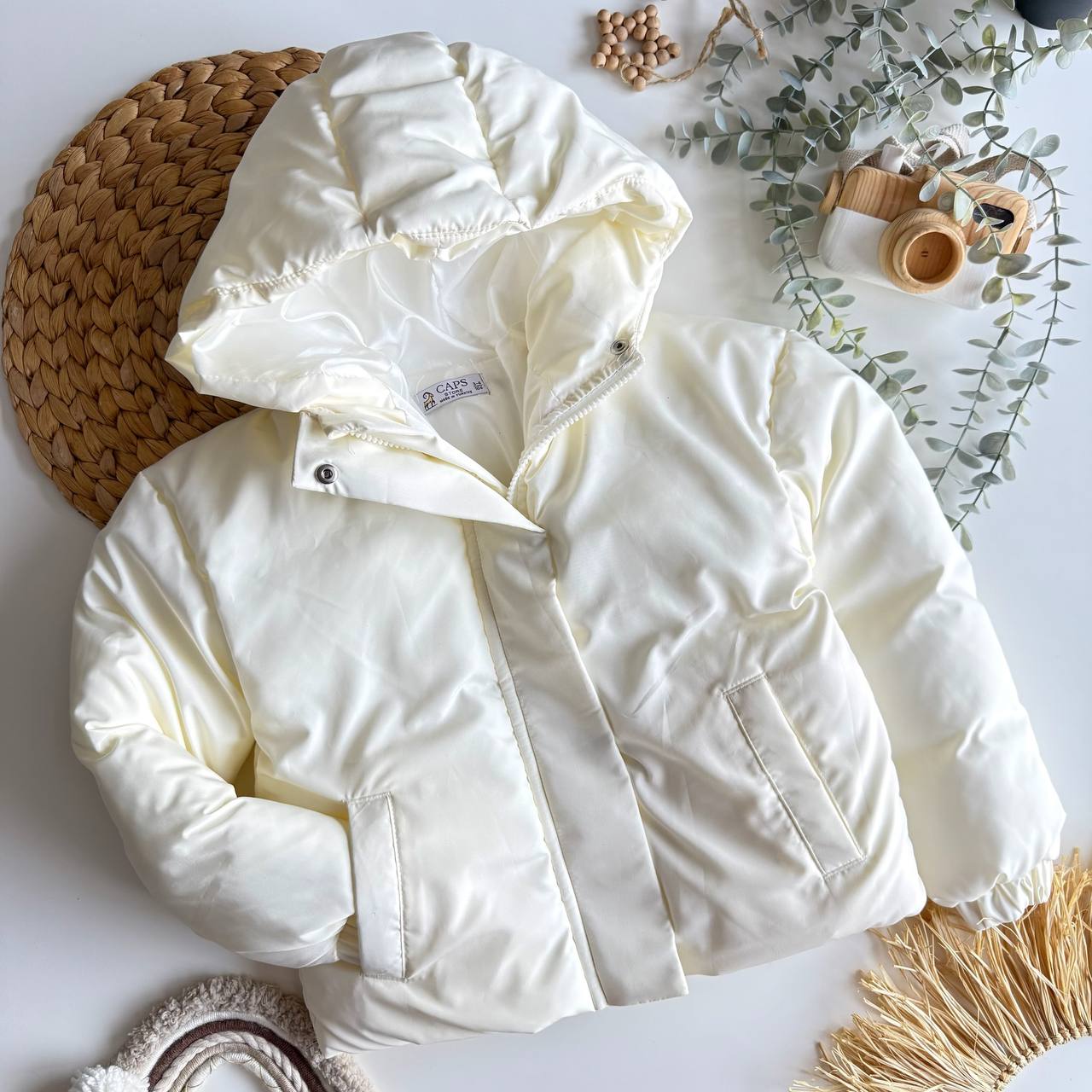 Su Geçirmez Krem Unisex Şişme Mont