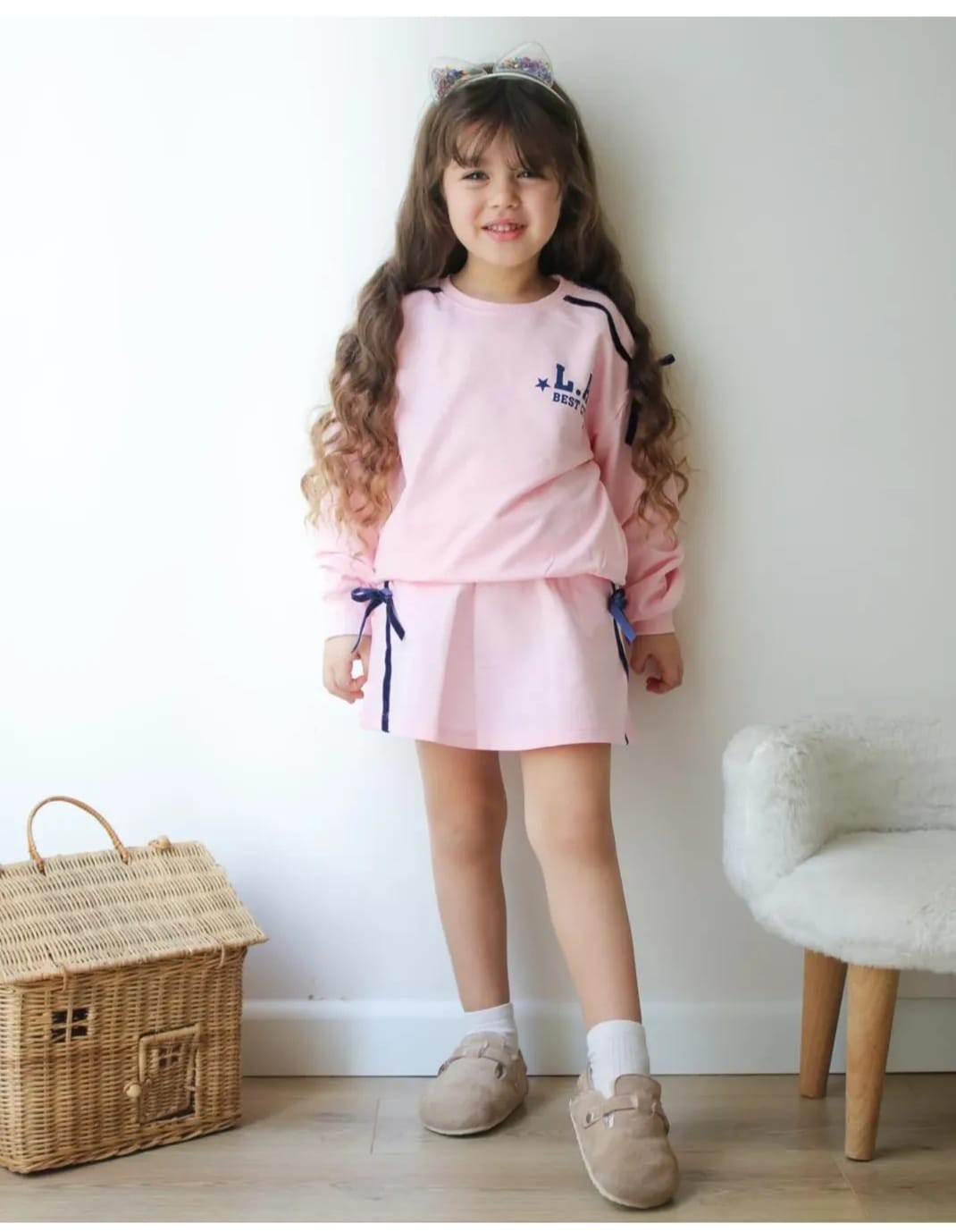 Pembe 2 İplik Sweatshirt ve Etekli Takım