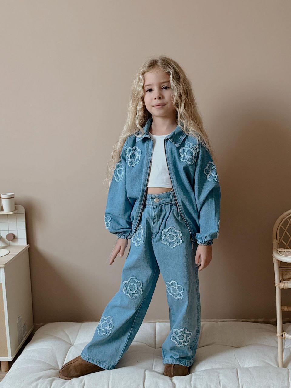 Kız Çocuk Fermuarlı İkili Kot Takım(Badi Hariç)