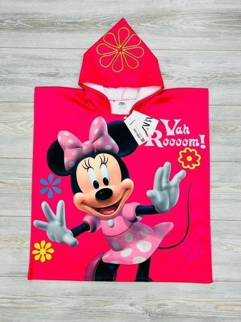 Minnie Mouse Kapüşonlu Kız Çocuk Panço Havlu 