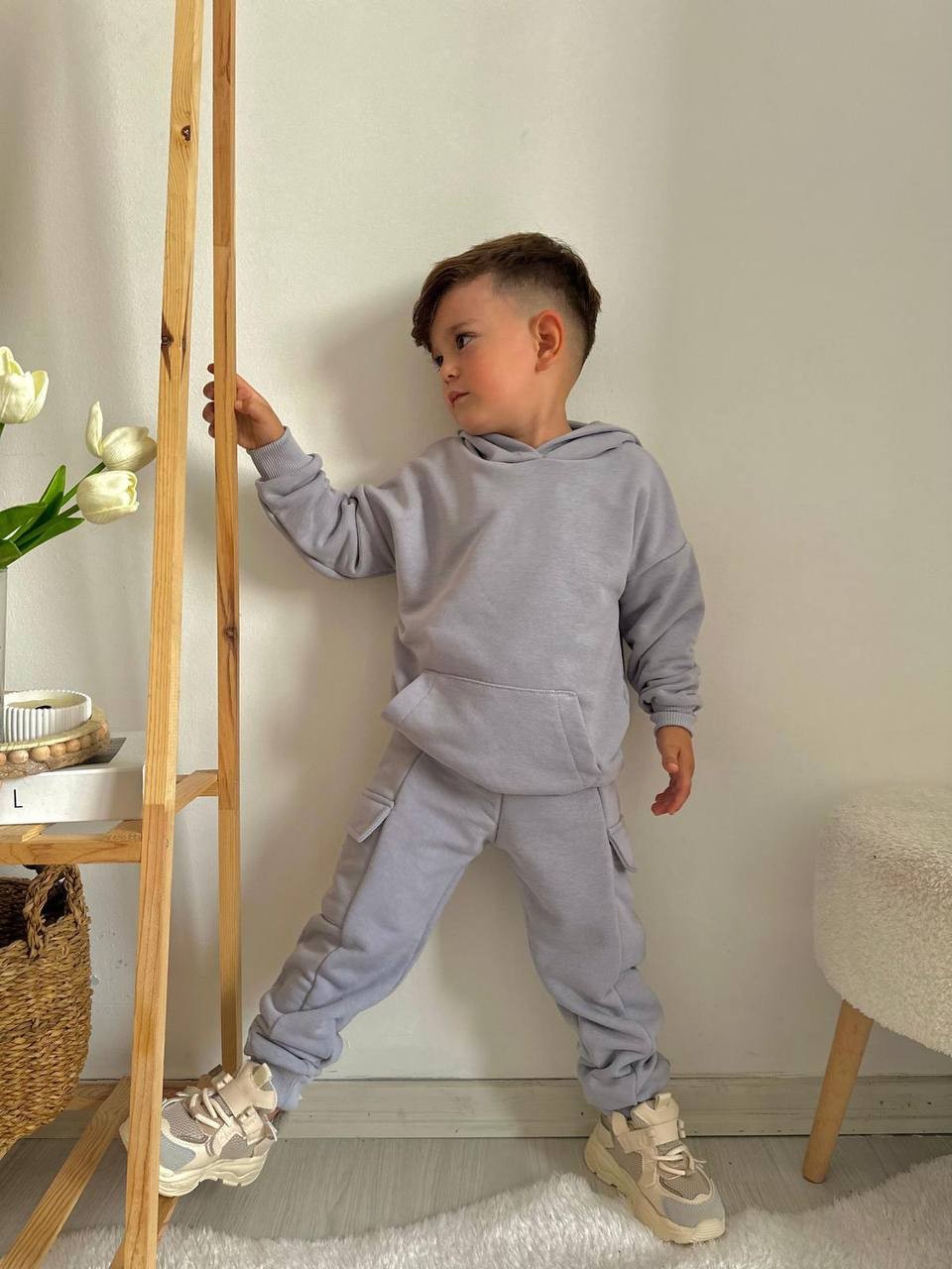Gri Kapşonlu Sweatshirt ve Eşorfman 3 iplik Takım