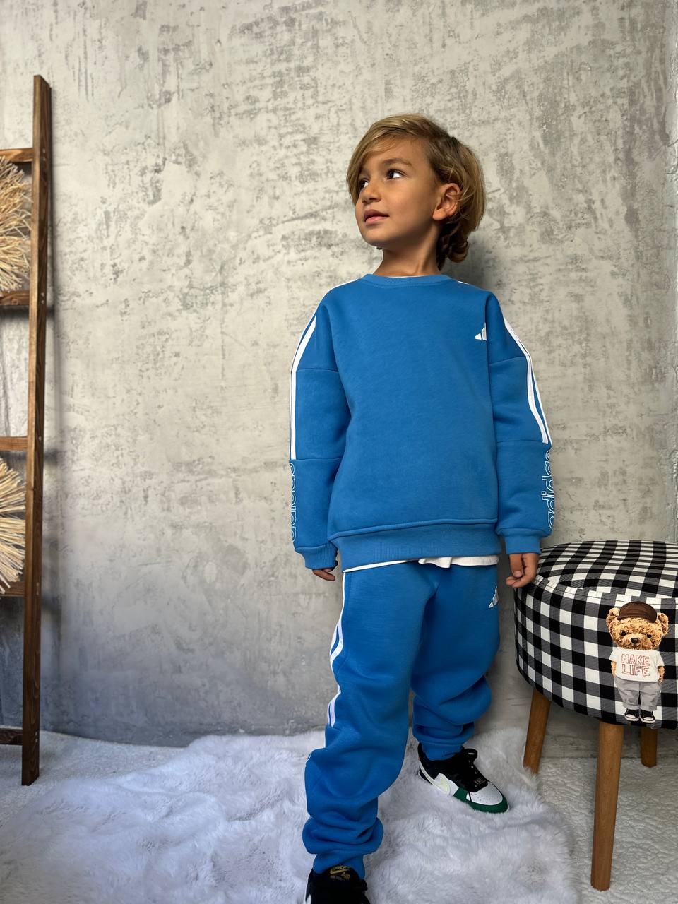 Unisex Çocuk 3 İplik Polarlı Takım-Mavi