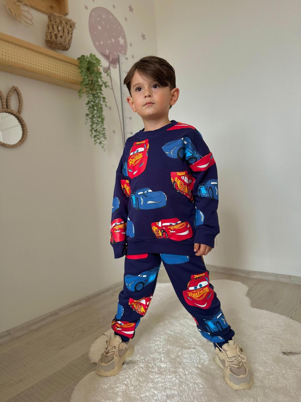 Arabalar 3 İplik Sweatshirt ve Eşorfman Takım