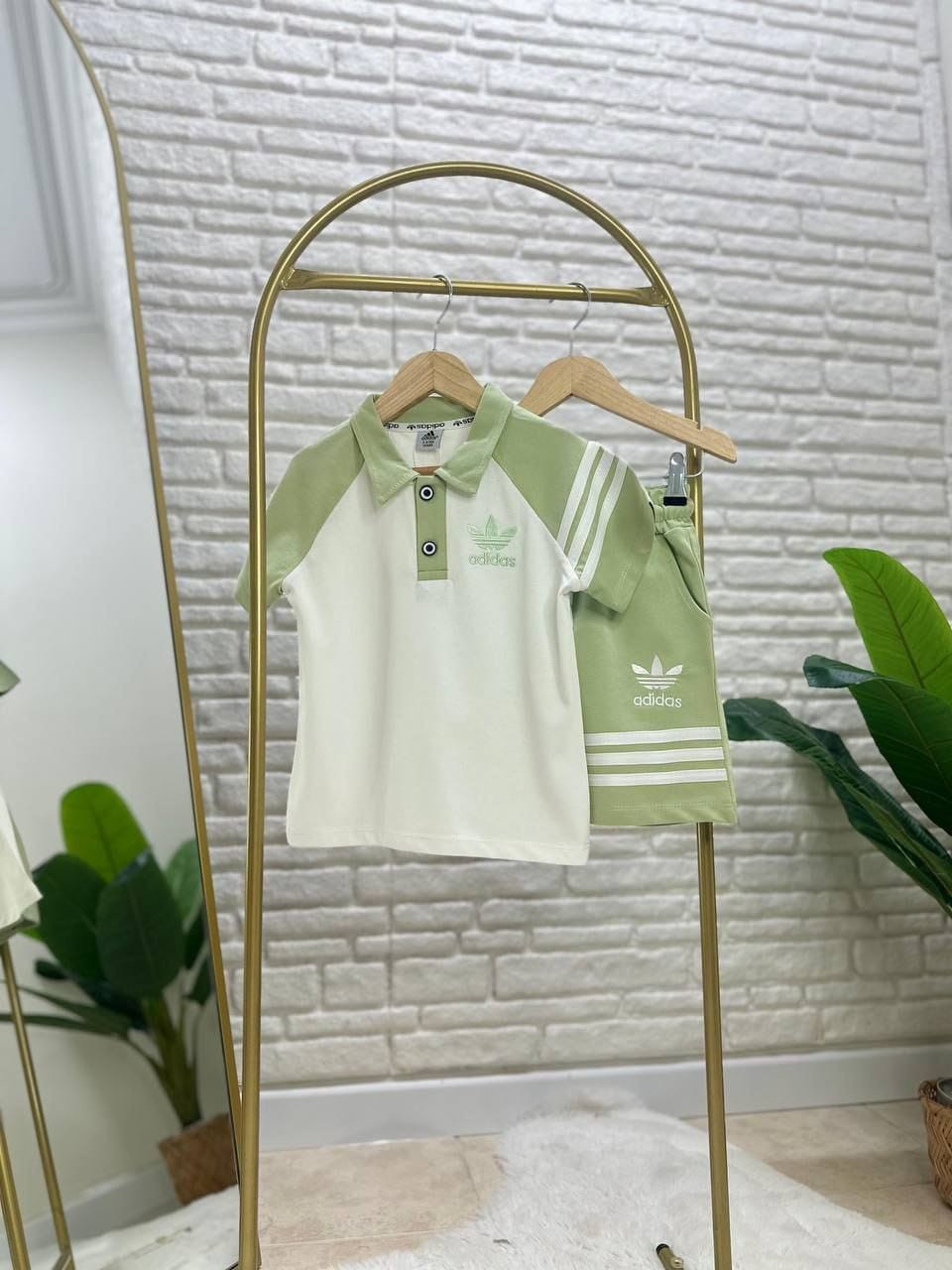  Çocuk Polo Yaka Şortlu Takım –Yeşil/ Beyaz Detaylı