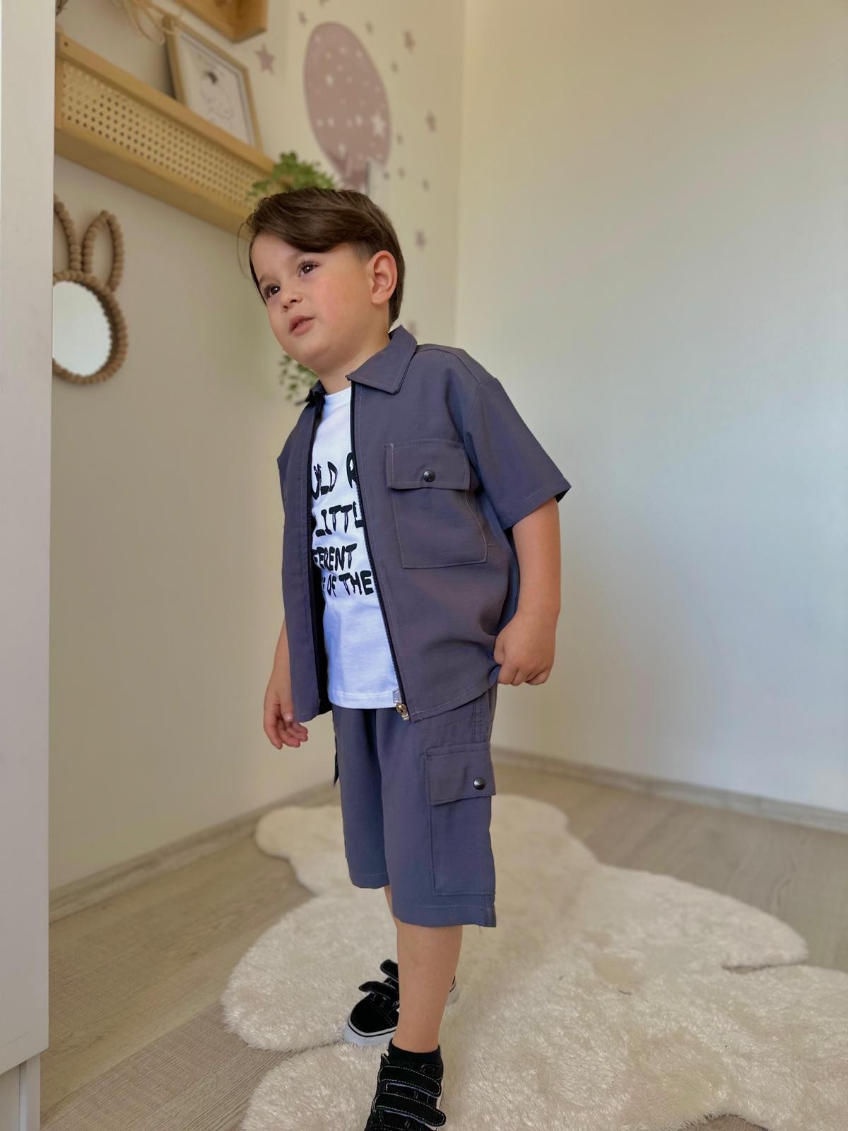Erkek Çocuk Yazlık Safari Takım - Gri