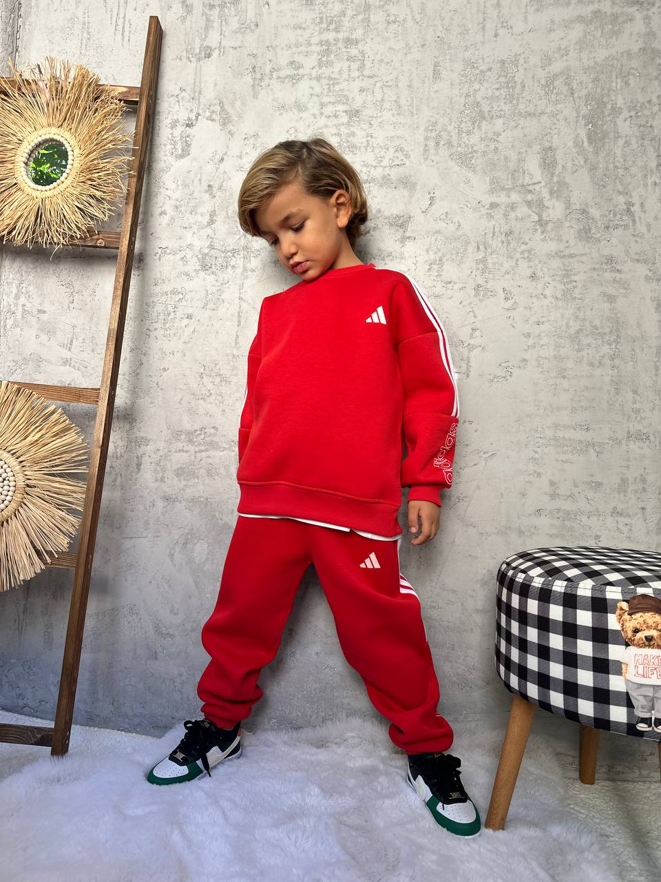 Unisex Çocuk 3 İplik Polarlı Takım-Kırmızı
