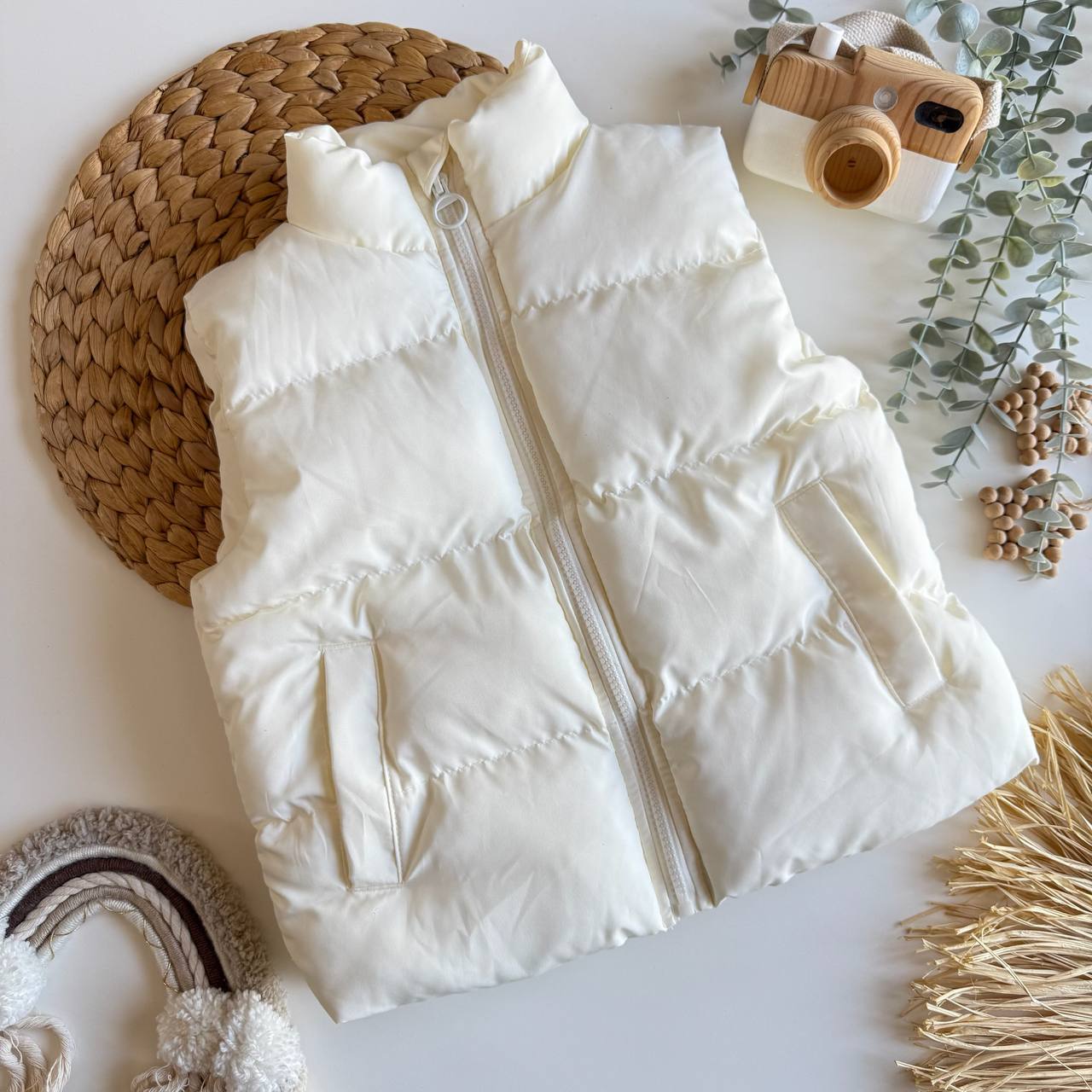 Krem Unisex Su Geçirmez Kumaş Şişme Yelek