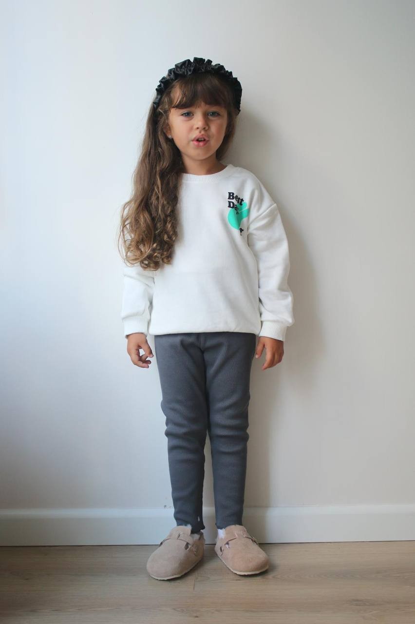 Beyaz Best Day 3 İplik Sweatshirt ve Taytlı Takım