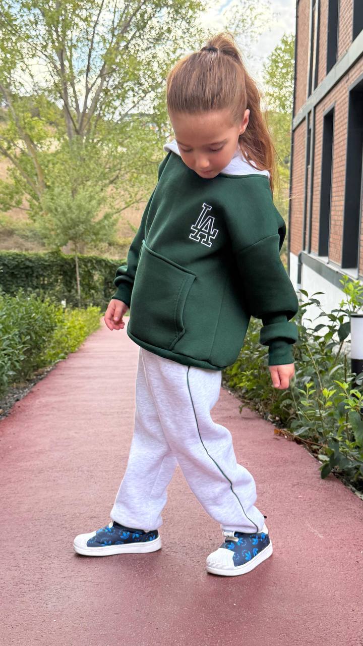 Unisex  3 İplik Polarlı Kapşonlu Eşorfman Takım