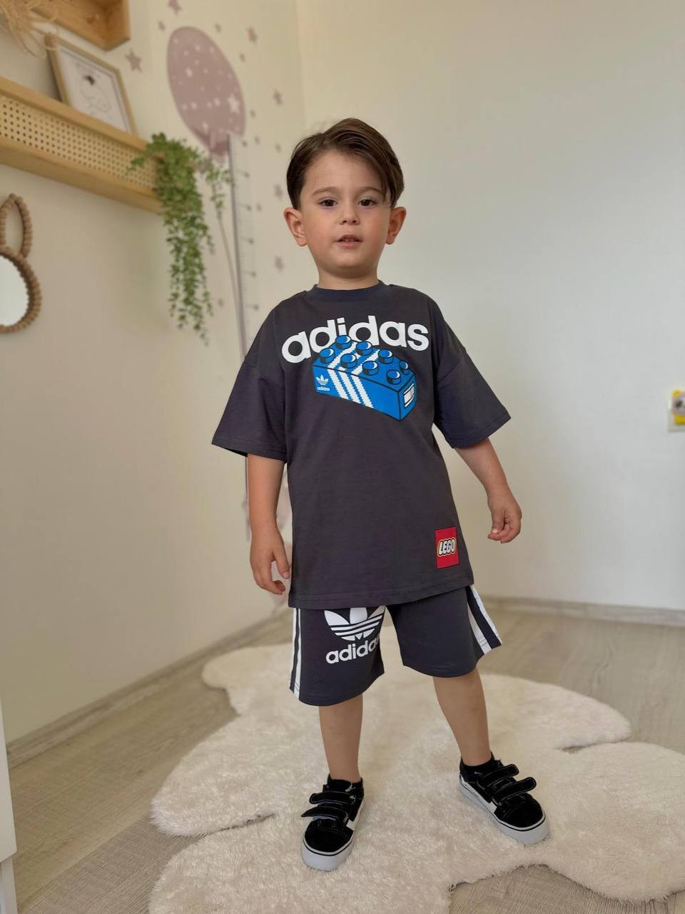 Marka Yazılı Antrasit Lego Tişört ve Şortlu Takım