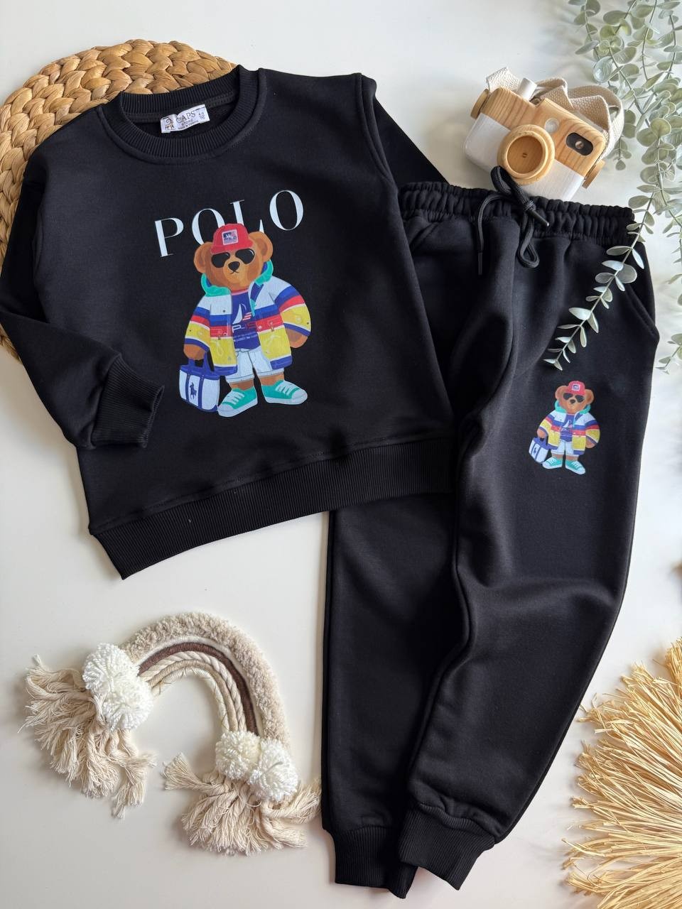 Marka Teddy Bear 3 İplik Sweatshirt ve Eşorfman Takım-Siyah