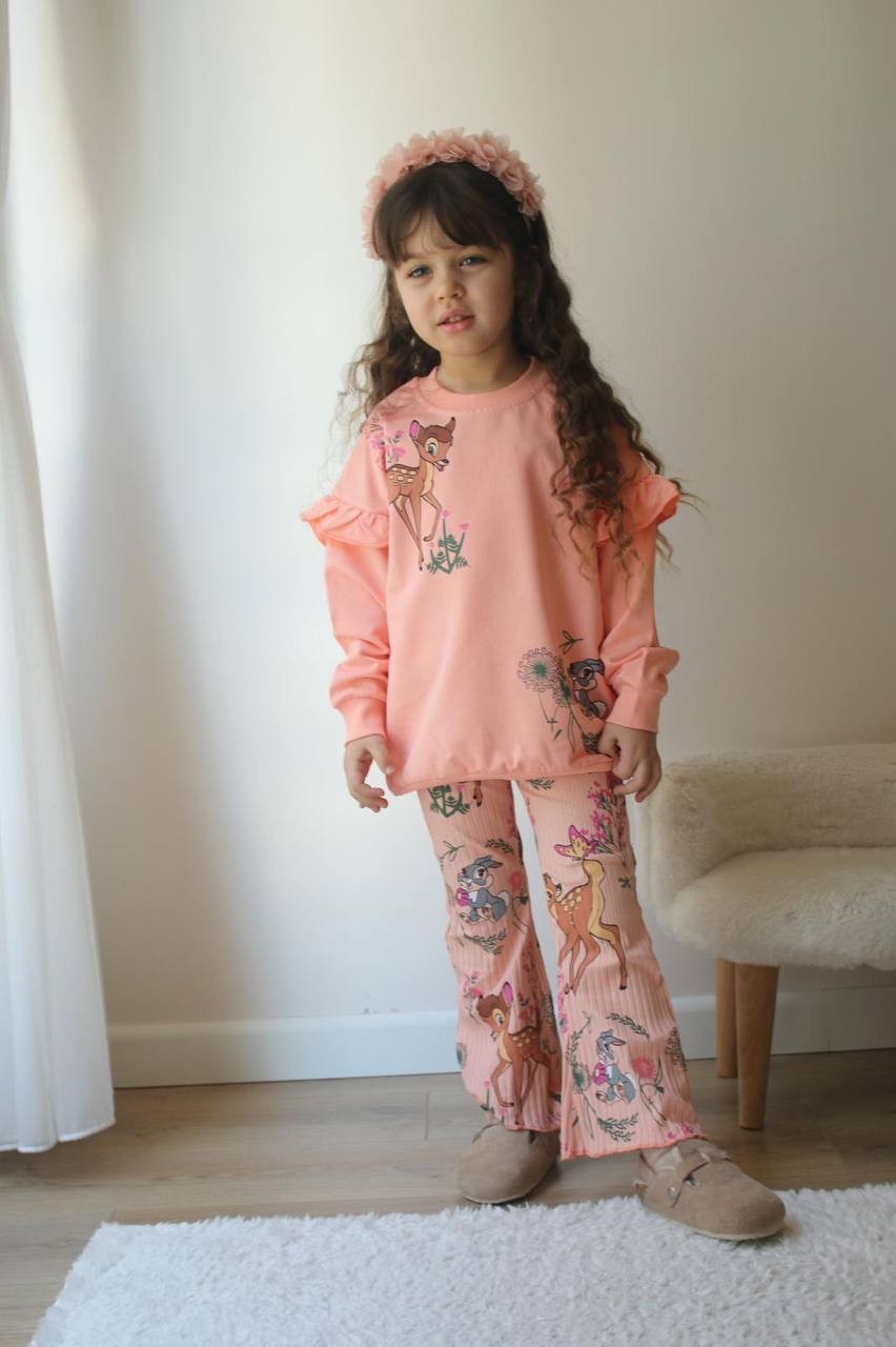 Bambi Desenli 2 iplik Sweatshirt ve Taytlı Takım
